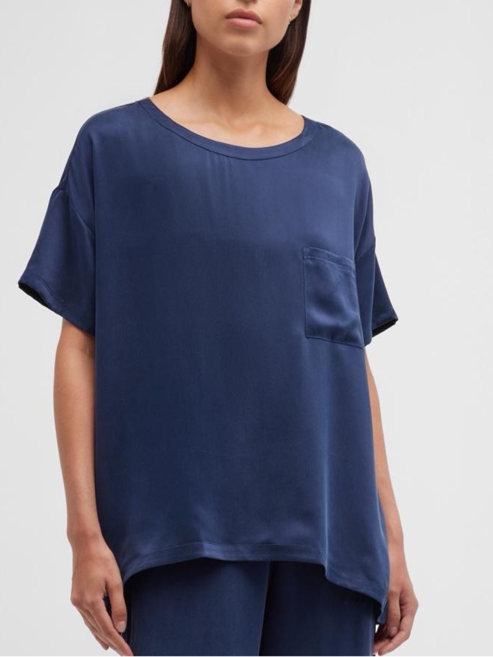 Lunya Washable 100% Silk Tee in Deep Blue Sz-XL Quiet Luxury Minimal